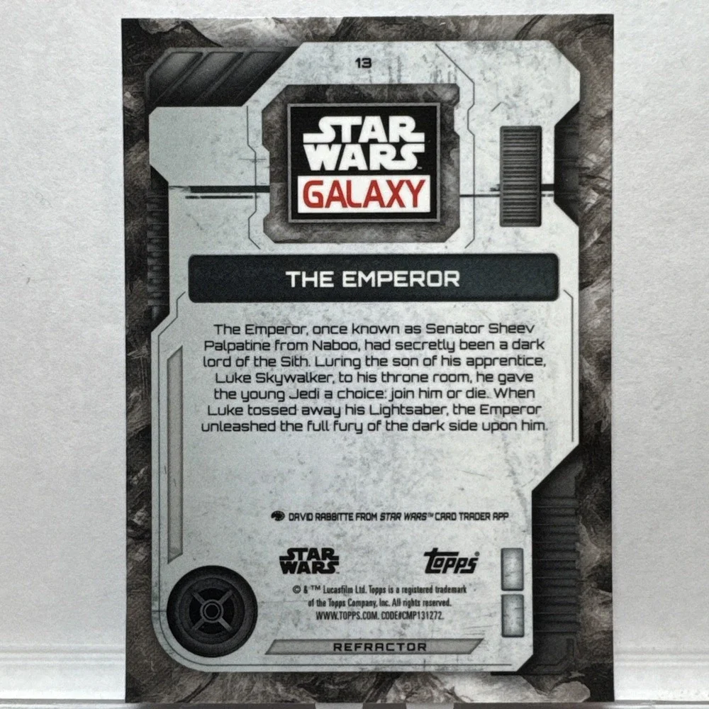 The Emperor 2026 Topps Chrome Star Wars Galaxy Refractor #13 Palpatine
